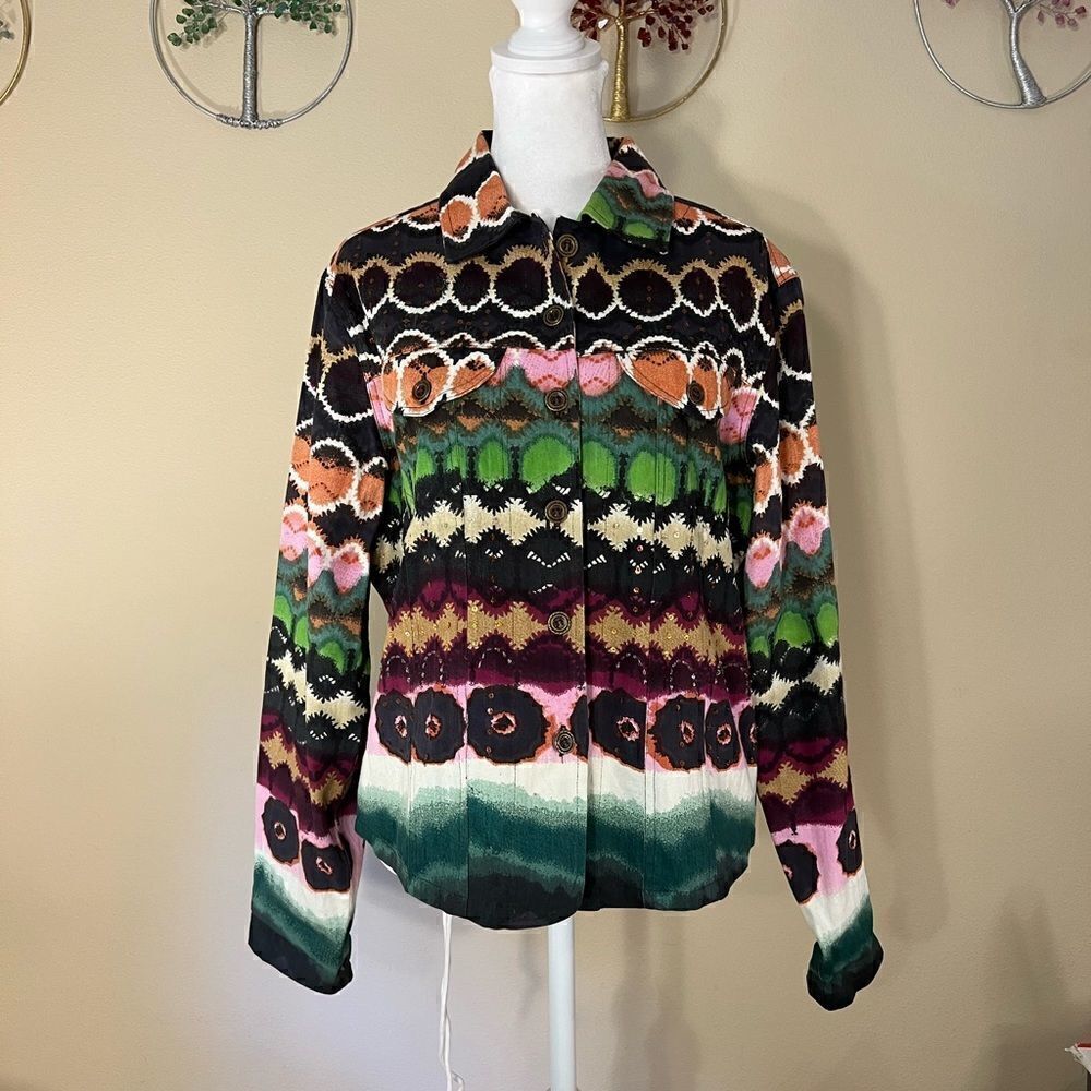 Shana K Dyed Denim Sequin Beaded Lightweight Jacket Shacket Small